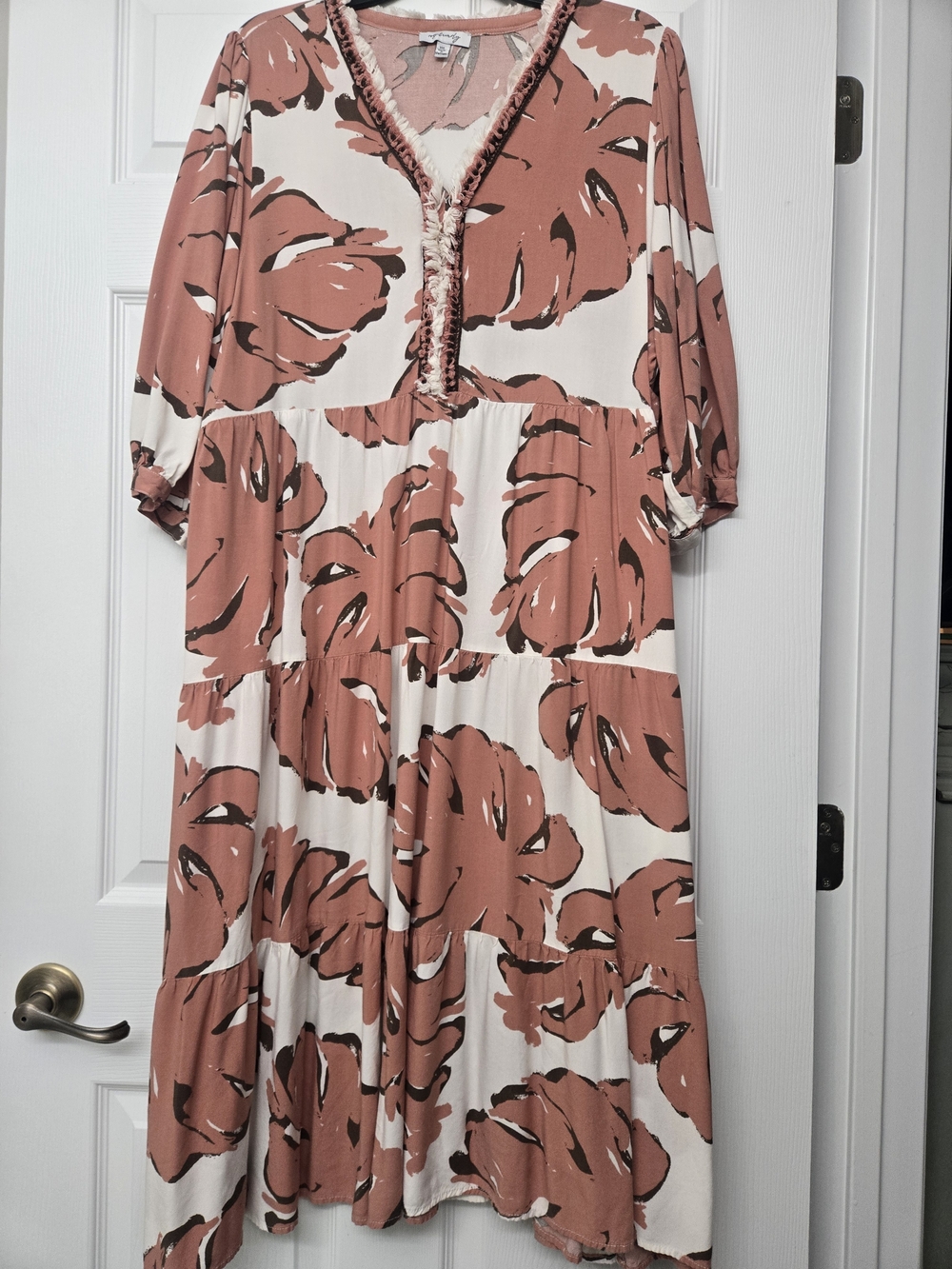 Women’s Floral Tiered Midi Dress - Cream & Light Rust